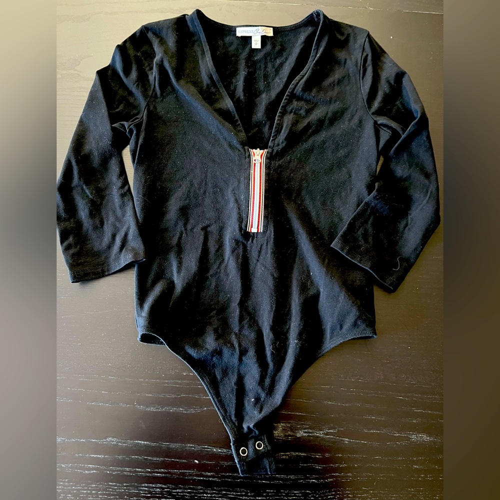 Sporty front zip thong bodysuit